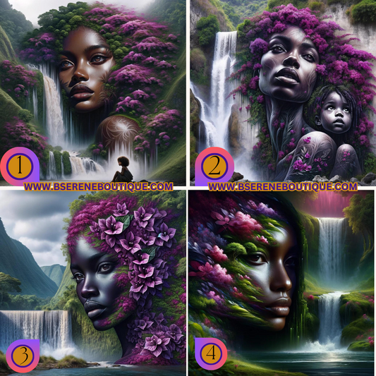 Ethereal Nature Portraits - Digital Art Bundle with Majestic Waterfalls & Floral Elements